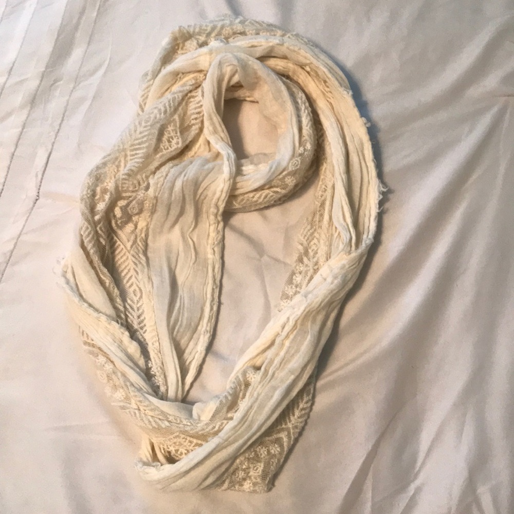 Infinity cream and lace scarf